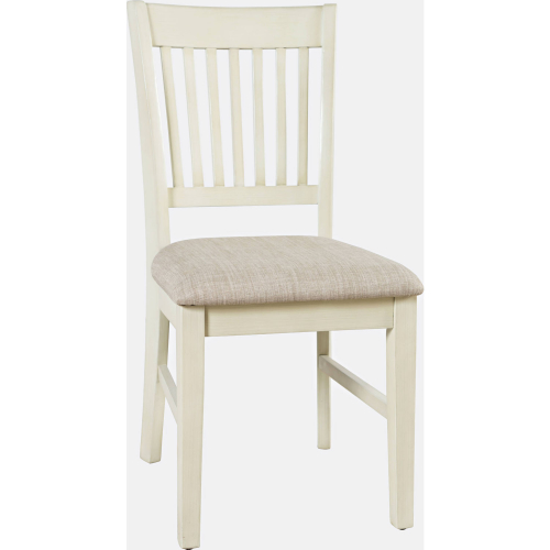 Craftsman Slat Back Office Chair in Distressed Cream Wood & Neutral Fabric